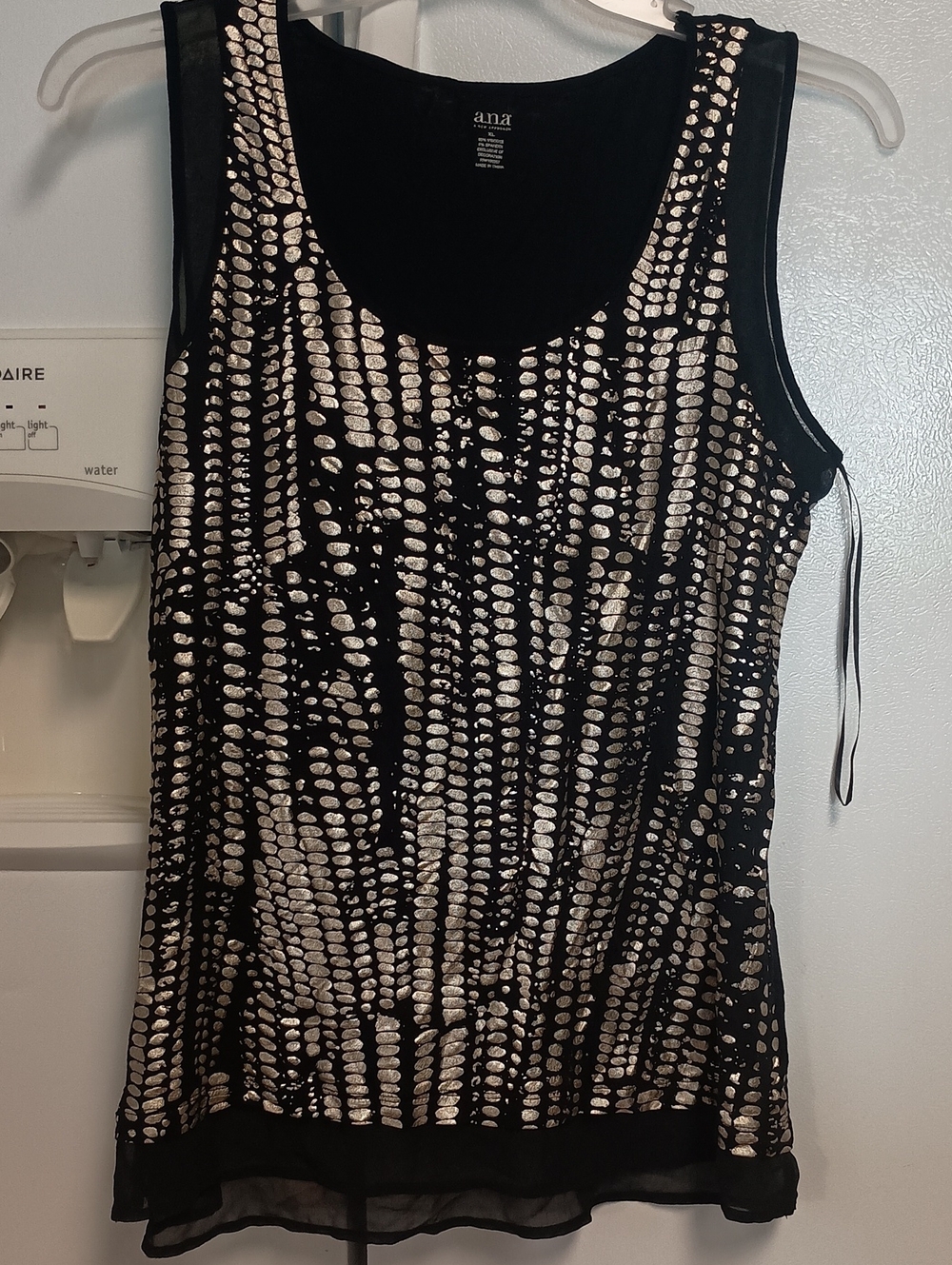 a.n.a Black and Gold Dot-Stripe Sleeveless Top Women's Size XL